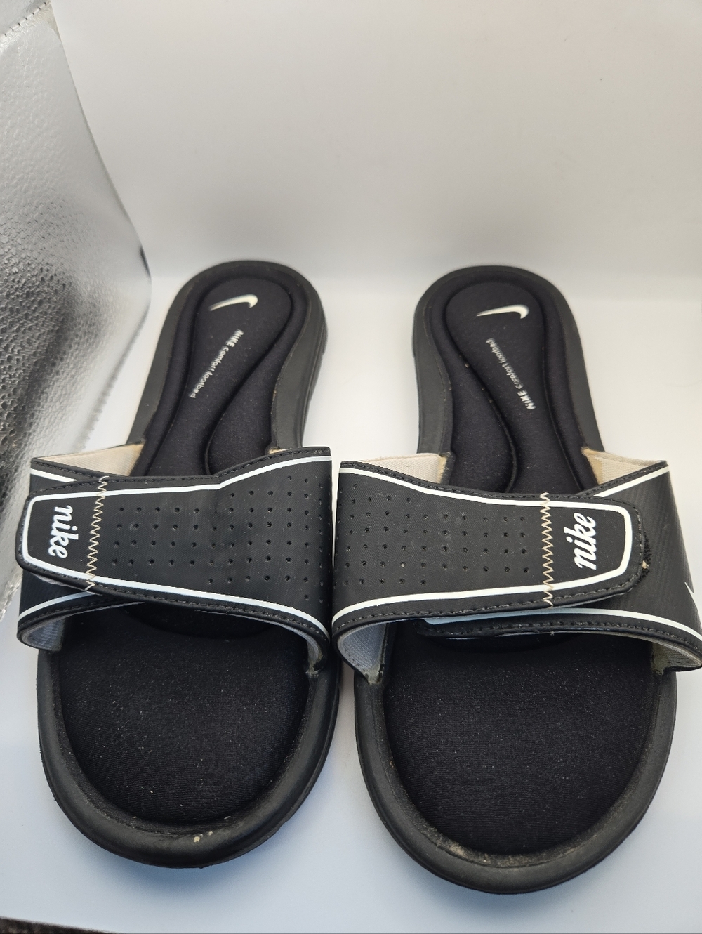 Nike Comfort Footbed Slide Sandals Black White Womens Size 10 Adjustable Strap